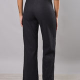 Pantaloni donna elasticizzati a gamba larga con interno in micropile - ANTRACITE - LG20