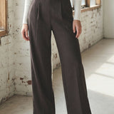 Pantaloni donna elasticizzati a gamba larga con interno in micropile - MARRONE - LG20