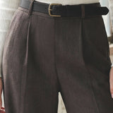 Pantaloni donna elasticizzati a gamba larga con interno in micropile - MARRONE - LG20