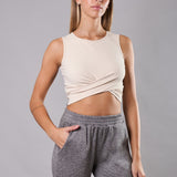 Pantalone donna elasticizzato morbido a costine con tasche - GRIGIO MELANGE - LG22
