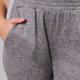 Pantalone donna elasticizzato morbido a costine con tasche - GRIGIO MELANGE - LG22