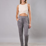 Pantalone donna elasticizzato morbido a costine con tasche - GRIGIO MELANGE - LG22