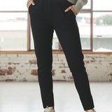 Pantalone donna elasticizzato morbido a costine con tasche - NERO - LG22