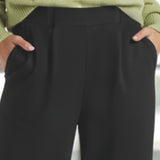 Pantalone donna elasticizzato a gamba larga con pence e tasche - NERO - LG23