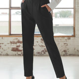Pantalone donna elasticizzato a sigaretta con pence e tasche - NERO - LG24