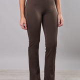 Leggings flare donna elasticizzati con interno in micropile - MARRONE - LG25