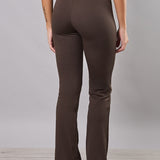 Leggings flare donna elasticizzati con interno in micropile - MARRONE - LG25