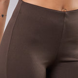 Leggings flare donna elasticizzati con interno in micropile - MARRONE - LG25