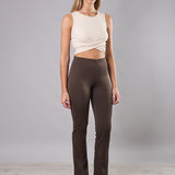 Leggings flare donna elasticizzati con interno in micropile - MARRONE - LG25