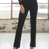 Leggings flare donna elasticizzati con interno in micropile - NERO - LG25