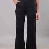 Pantalone donna elasticizzato morbido a gamba larga - NERO - LG29
