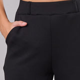 Pantalone donna elasticizzato morbido a gamba larga - NERO - LG29