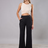 Pantalone donna elasticizzato morbido a gamba larga - NERO - LG29