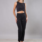 Pantalone donna elasticizzato morbido a sigaretta - NERO - LG30