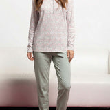 Pigiama donna in caldo cotone con maglia serafino floreale - SALVIA - BM15