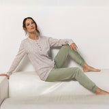 Pigiama donna in caldo cotone con maglia serafino floreale - SALVIA - BM15