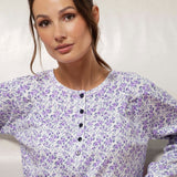 Camicia da notte donna in caldo cotone con fantasia floreale lilla - BLU - BM25