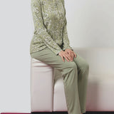 Pigiama donna in caldo cotone con fantasia floreale - SALVIA - CA14