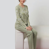 Pigiama donna in caldo cotone con fantasia floreale - SALVIA - CA14