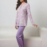 Pigiama donna in caldo cotone con fantasia floreale - LAVANDA - CA15