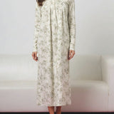Camicia da notte lunga donna in caldo cotone floreale - SALVIA/MILK - CA25