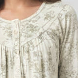 Camicia da notte lunga donna in caldo cotone floreale - SALVIA/MILK - CA25