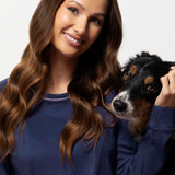 Pigiama donna in caldo cotone con felpa blu e pantaloni tartan - BLU - CL12