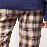 Pigiama donna in caldo cotone con felpa blu e pantaloni tartan - BLU - CL12
