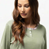 Camicia da notte donna in caldo cotone verde salvia - SALVIA - CL26