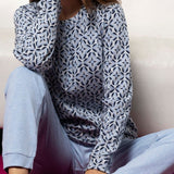 Pigiama donna in Punto Milano con fantasia geometrica - AZZURRO - MA15