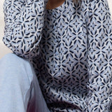 Pigiama donna in Punto Milano con fantasia geometrica - AZZURRO - MA15