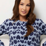 Pigiama donna in Punto Milano con fantasia cuori - BLU - NE15