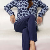 Pigiama donna in Punto Milano con fantasia cuori - BLU - NE15