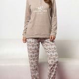 Pigiama donna in Punto Milano beige melange con cuori - CORDA - NE16