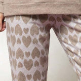 Pigiama donna in Punto Milano beige melange con cuori - CORDA - NE16