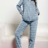 Tuta donna in coral con zip - AZZURRO - OF44