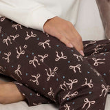 Pigiama donna in caldo cotone con fantasia fiocchi - MOKA - PA12