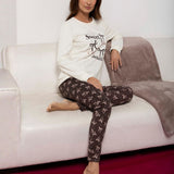 Pigiama donna in caldo cotone con fantasia fiocchi - MOKA - PA12