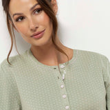 Pigiama donna in caldo cotone verde salvia con pantaloni floreali - SALVIA - RA15