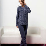 Pigiama donna in caldo cotone blu con fantasia floreale - BLU - RA16
