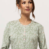 Camicia da notte donna in caldo cotone verde salvia con fantasia floreale - SALVIA - RA25