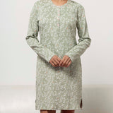 Camicia da notte donna in caldo cotone verde salvia con fantasia floreale - SALVIA - RA25