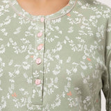 Camicia da notte donna in caldo cotone verde salvia con fantasia floreale - SALVIA - RA25
