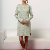 Camicia da notte donna in caldo cotone verde salvia con fantasia floreale - SALVIA - RA25