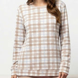 Pigiama donna in caldo cotone a quadri beige - NOCCIOLA - TA12