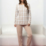 Pigiama donna in caldo cotone a quadri beige - NOCCIOLA - TA12