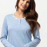 Pigiama donna in caldo cotone azzurro con pantaloni a quadri - AZZURRO - TA16