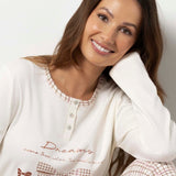 Pigiama donna in caldo cotone con stampa Dreams e pantaloni a quadri - MILK - TE16