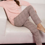Pigiama donna in caldo cotone aperto davanti con pantaloni fantasia - ROSA - TR14