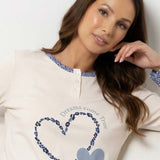 Pigiama donna in caldo cotone con stampa Dreams e pantaloni fantasia - AZZURRO - TR16